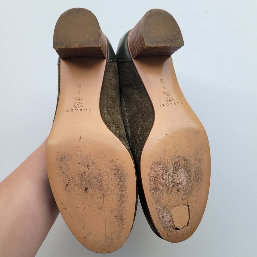 Casadei Suede Croc Green Loafer Heels Pumps - Picture 6 of 8